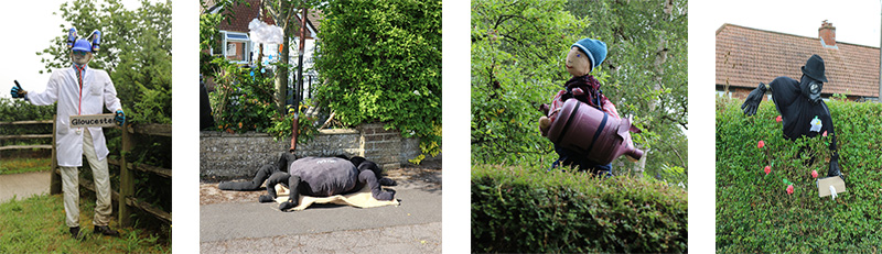 Four pictures of scarecrows